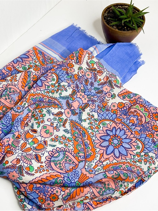 Accessories - Floral Paisley Lightweight Scarf in Lavender, Peach, Green